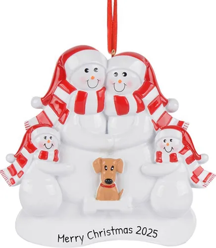 Miniatura 5 de Adorno 3D de familia de 3 con perros, adornos de Navidad personalizados para familia 2025 Muñecos de nieve con 2 perros negros, adornos