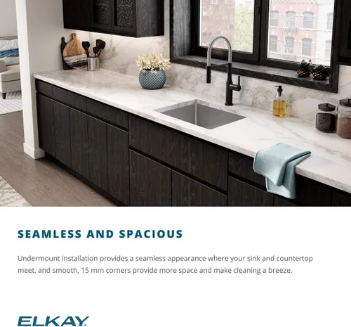 Miniatura 9 de Elkay EFRU311610T Crosstown - Fregadero de cocina de acero inoxidable de 32 1/2" bajo montaje, cuenca única - Acero inoxidable