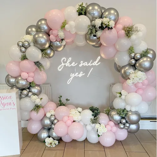 Miniatura 6 de Globos de látex color plateado, rosa y blanco, paquete de 50 globos metálicos de confeti plateado de 12 pulgadas para niñas, baby shower, Globos