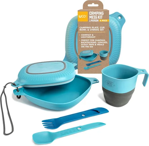 UCO Kit de 6 piezas para acampar con cuenco, plato, taza de campamento y juego de utensilios Switch Spork