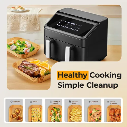 Miniatura 4 de 400 forros para freidora de aire desechables para cesta doble, hojas de papel pergamino de 8 x 5.5 pulgadas, forros rectangulares para hornear Ninja