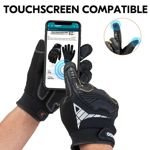 Miniatura 6 de Vgo - 1 par de guantes de piel sintética para protección de impactos, para mecánicos y perforadores, alta destreza, reducción de vibraciones