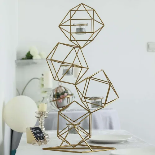 Miniatura 18 de Efavormart - Juego de 3 portavelas de metal dorado, diseño geométrico ovalado, centros de mesa, varios tamaños
