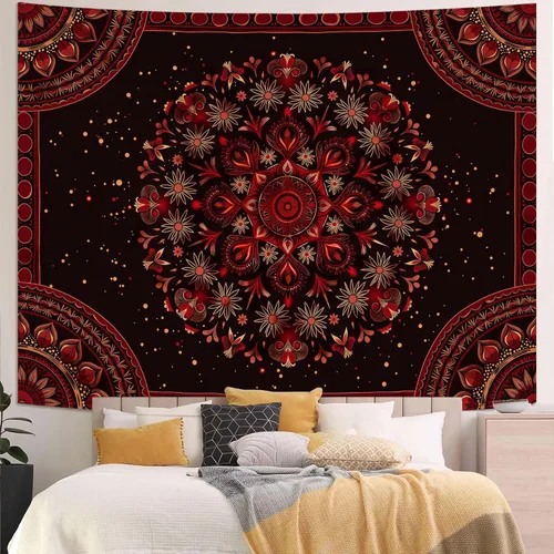 Miniatura 27 de Accnicc Tapiz bohemio con mandala floral para dormitorio, tapiz de pared con flores bohemias, pequeño, acuarela, azul, blanco, hippie, indio
