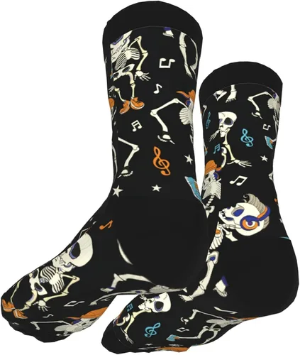 Miniatura 3 de Calcetines de compresión para mujer, Halloween Calabaza Bat Star Funny Crazy Calcetines para hombre Novedad Crew Calcetines Regalo, Esqueleto