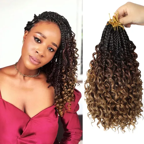 Trenzas Goddess Box de Cabello de Ganchillo con Extremos Rizados 12 Pulgadas Trenzas de Caja Bohemias Trenzas de Ganchillo 8 Paquetes 3X Extensión