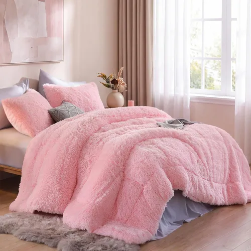 Miniatura 6 de Smoofy Juego de edredón esponjoso de tamaño Full, juego de edredón rosa de piel sintética, juego de ropa de cama mullido de lujo, juego de ropa