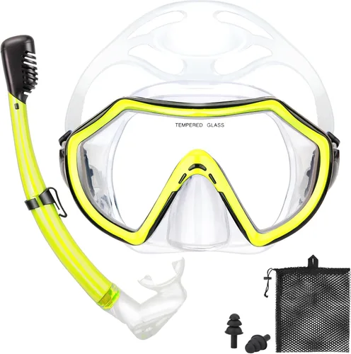 Miniatura 12 de Snorkeling Gear for Adults, Dry Adult Snorkel Set HD Panoramic View Snorkel Mask Set, Anti-Leak and Anti-Fog Scuba Diving Package with Mesh Bag Ear