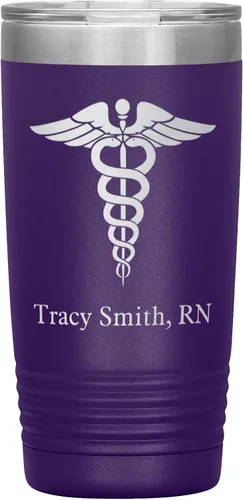 Miniatura 6 de Vaso de enfermera registrado personalizado con nombre, regalo RN, 20 onzas, taza RN de acero inoxidable grabada, color negro