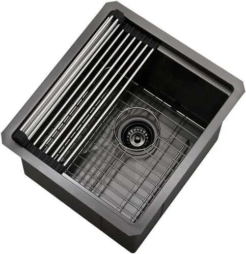 Miniatura 9 de Fregadero de Barra Negro Bajo Montaje, Fregadero de Cocina de 12 x 15 Pulgadas de Acero Inoxidable Negro Bajo Montaje, Cuenca Pequeña de Barra