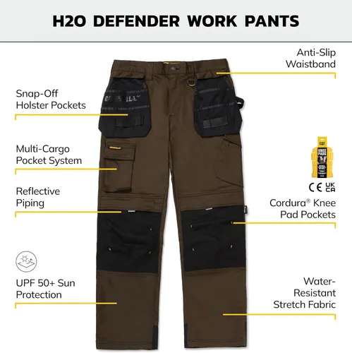 Miniatura 2 de CAT H2O Defender - Pantalones de trabajo resistentes al agua para hombre con rodillas reforzadas, bolsillo tipo cargo con fuelle y bolsas