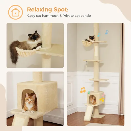Miniatura 3 de PETEPELA Árbol para gatos de piso a techo, torre alta para gatos de varios niveles, altura ajustable [83 a 108 pulgadas], poste rascador para gatos