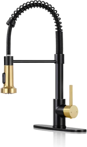 Miniatura 13 de DJS - Grifo de cocina con rociador extraíble, acabado negro mate, ajuste de modo dual, una manija, para 1 o 3 orificios, grifo comercial