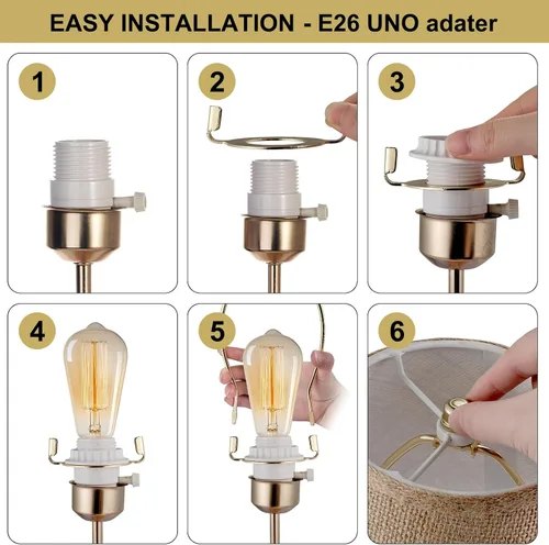 Miniatura 4 de Soporte de arpa de pantalla de lámpara de 8 pulgadas, arpa de lámpara de níquel con adaptador E26 UNO Fitter, juego de sillín y remate estándar IPS