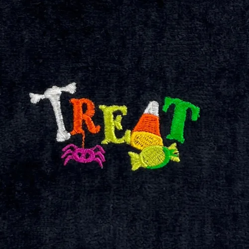 Miniatura 7 de Juego de 2 toallas de mano decorativas de Halloween, toallas de algodón de terciopelo de felpa negra con diseño bordado de truco o trato, toallas