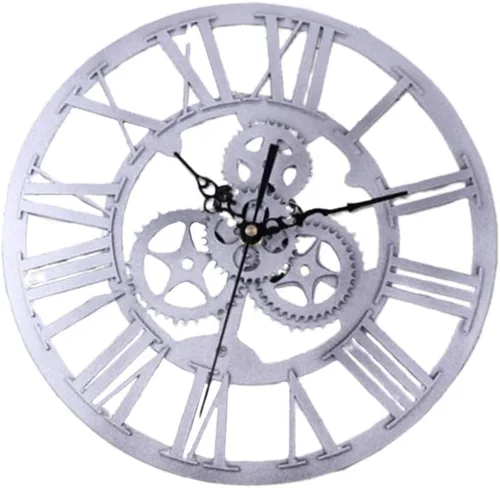 Moving Gear - Reloj de pared decorativo, reloj de pared vintage, reloj de pared retro silencioso 3D rústico con números romanos, reloj de engranaje