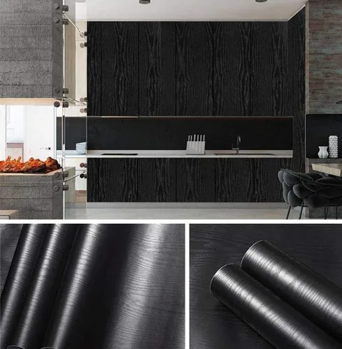Miniatura 2 de Papel tapiz negro de 17.32 x 118 pulgadas, papel autoadhesivo con textura, película de vinilo con textura, extraíble, cubierta de pared, encimera