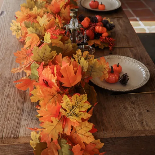 Miniatura 8 de PARTY JOY 6 guirnaldas de hojas de naranja, guirnalda de Halloween de 5.6 pies, hoja de arce artificial, para colgar en otoño, decoración de Acción