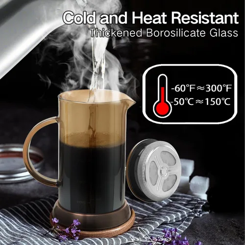 Miniatura 2 de YMMIND Cafetera de prensa francesa de 21 onzas, cafetera espresso de 4 tazas, cafetera de borosilicato engrosado resistente al calor para café frío