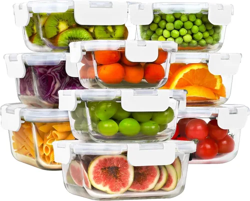 Miniatura 11 de HOMBERKING - Contenedores de vidrio con tapa para alimentos (18 piezas), contenedores de vidrio para comidas preparadas, cajas de vidrio herméticas