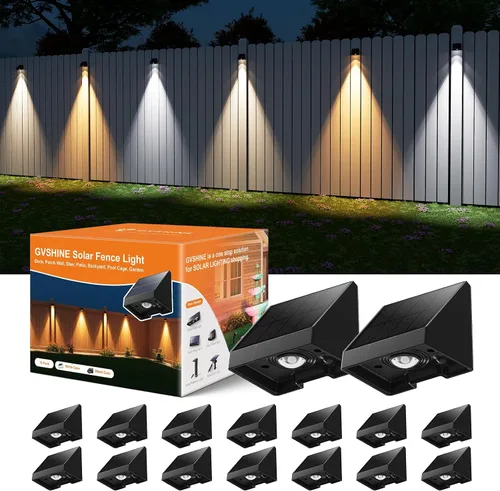 Paquete de 16 luces solares para valla de montaje en pared para exteriores, decorativas, impermeables, para terraza, escaleras exteriores, jaula de