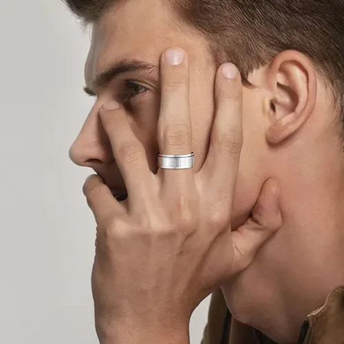 Miniatura 6 de MEALGUET Anillo personalizado para hombres y mujeres, anillo de boda unisex cepillado liso para hombres y mujeres, chapado en azulnegrooro, anillo
