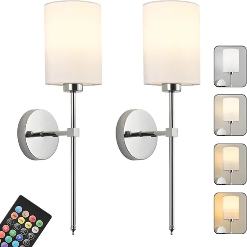 Miniatura 32 de Juego de Dos Apliques de Pared a Batería, Luz de Pared Inalámbrica Recargable con Control Remoto, Regulable, Luz Ámbar/Blanco Cálido/Blanco Negro