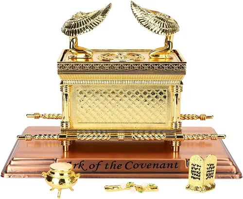 Miniatura 11 de BRTAGG La réplica del Arca de la Alianza, estatua bañada en oro con contenido, Vara de Aarón/Maná/Piedra de los Diez Mandamientos (Pequeño)