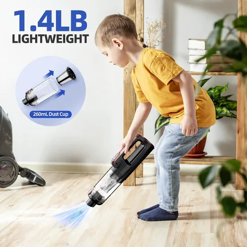 Miniatura 7 de MONOZEL Aspiradora de mano, 18000 Pa 2 en 1, aspiradora inalámbrica para automóvil y plumero de aire, motor de 130 W con batería de 7800 mAh, luz