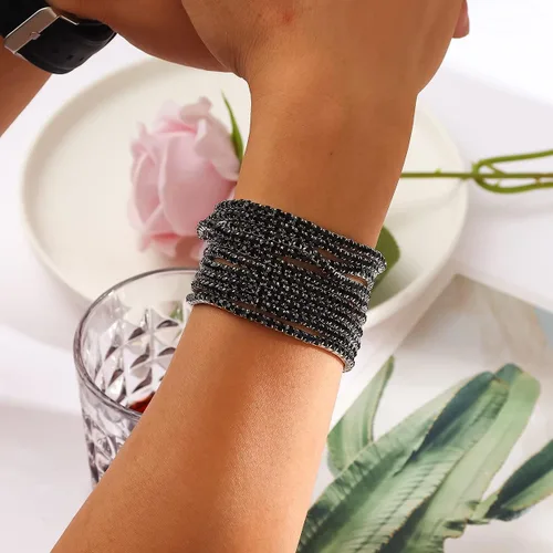 Miniatura 2 de DIMISHIN Pulsera elástica de diamantes de imitación para mujer, juego de pulsera de tenis de cristal apilable