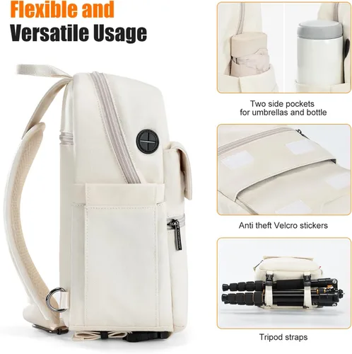 Miniatura 7 de Cwatcun - Bolso para cámara cruzado al hombro y bandolera, maletín ligero para fotografía DSLR/SLR/sin espejo con soporte para trípode y funda Beige