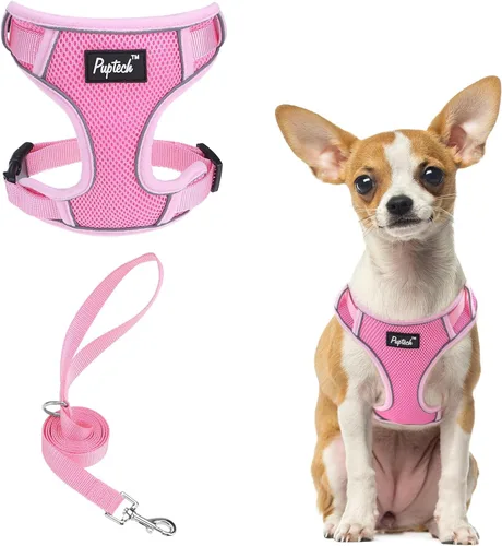 Miniatura 35 de PUPTECK Juego de arnés y correa para perro pequeño, arnés ajustable sin tirones para cachorro, chaleco de malla suave reflectante para mascotas