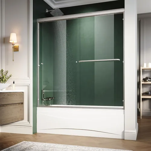 ELEGANT 58.5-60 pulgadas de ancho x 57 3/8 pulgadas de alto, puertas corredizas de vidrio para bañera, puerta de ducha semi-sin marco con vidrio