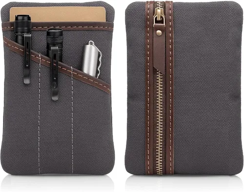 Organizador de bolsillo EDC de lona encerada para hombres, bolsa de bolsillo trasero multiherramienta para teléfono/portátil, bolígrafo y equipo