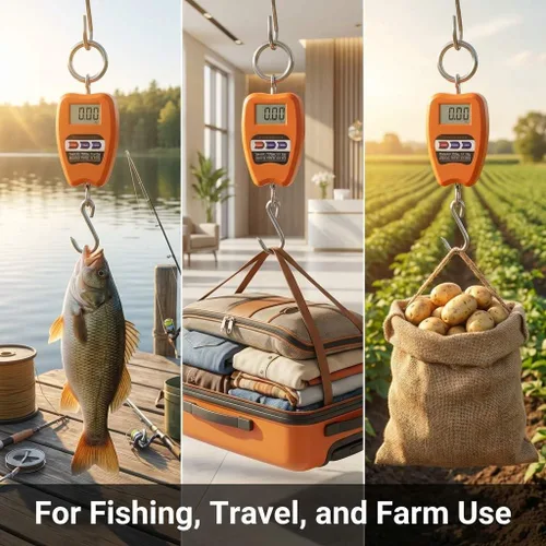Miniatura 3 de QWORK Báscula de Peso Colgante, Báscula Digital de Grúa de 200kg/440lbs, Báscula para Pesca de Peso de Peces con Carcasa de Aluminio y Pantalla LED