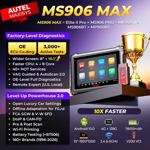 Miniatura 2 de Autel MaxiSys MS906 MAX escáner, 2026 MS906MAX actualización de MS906 PRO MS906BT MP900BT MS908S, codificación ECU de nivel OE, más de 3000 pruebas