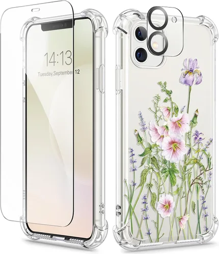 Miniatura 161 de GVIEWIN Funda diseñada para iPhone 13 de 6.1 pulgadas, con protector de pantalla de vidrio templado + protector de lente de cámara, flor