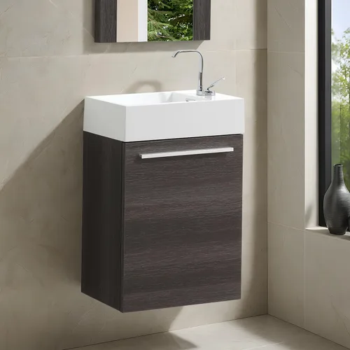 Blossom Tocador de baño pequeño de 18 pulgadas con fregadero, gabinete flotante de madera maciza, resistente a la humedad, fregadero de profundidad