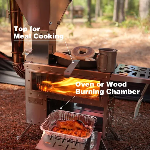 Miniatura 3 de GREEN STOVE Estufa de pellets con horno, estufa de leña portátil para exteriores, cocina, senderismo, estufa de tienda caliente con construcción