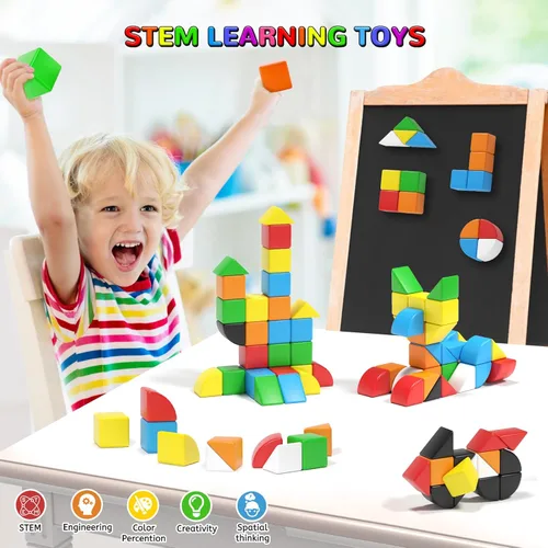 Miniatura 5 de Hiwawind 84 bloques magnéticos, juguetes para niños y niñas de 3 años, juguetes sensoriales para niños con autismo, juguetes Montessori preescolares