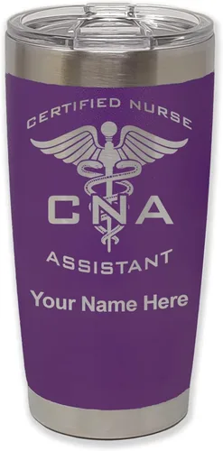 Miniatura 39 de LaserGram Vaso aislado al vacío de 20 onzas, asistente de enfermera certificada por CNA, grabado personalizado incluido (negro)