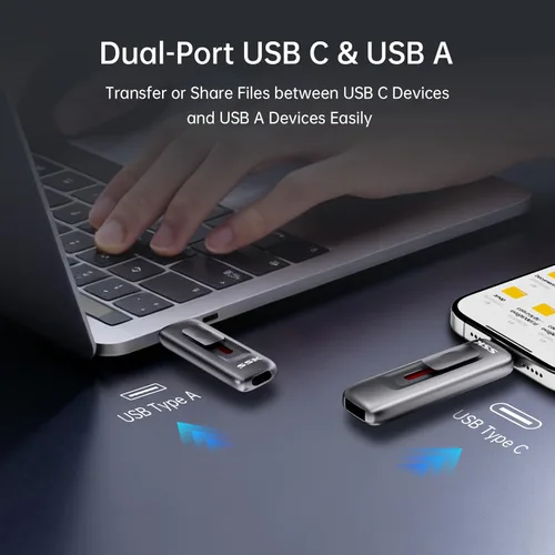 Miniatura 2 de SSK USB Drive 128GB, hasta 560 MB/s Velocidad de Lectura Pendrive, Memoria Rápida con USB 3.2 Gen 2 Dual Deslizante FlashDrive Tipo-c +A? SSD