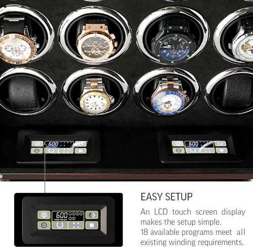 Miniatura 5 de Bobinadora de 12 relojes para relojes automáticos con luz LED y control de pantalla táctil LCD, Ébano + Negro, Compacto