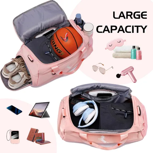 Miniatura 3 de Marengo Bolsa de gimnasio para mujeres y hombres, bolsa de viaje ligera con compartimento para zapatos y húmedos, para viajes, deportes, baile, yoga