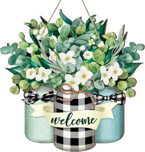 Miniatura 11 de Karenhi Letrero de madera con texto en inglés «Hello Summer» de bienvenida para puerta delantera, colgador de madera, letrero de puerta de verano