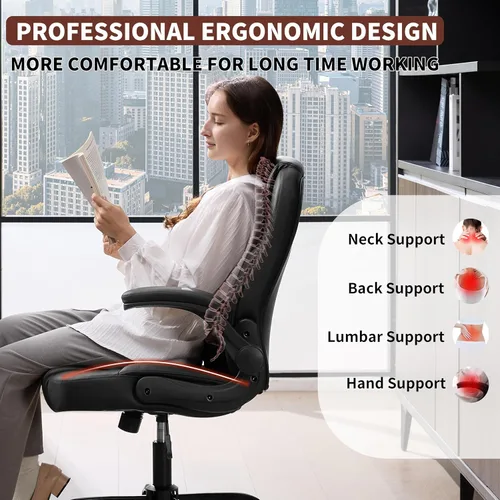 Miniatura 3 de Silla ejecutiva de oficina Nexthro de PU, silla de oficina de cuero con ruedas, silla giratoria de 360° con brazos acolchados, silla ergonómica