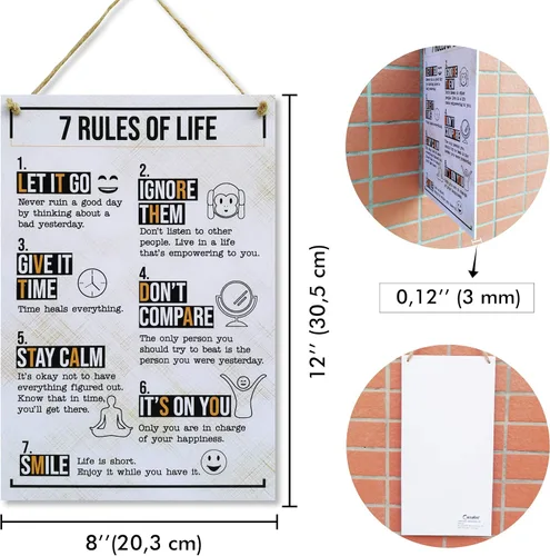Miniatura 2 de CARISPIBET 7 reglas de la vida Letrero de decoración del hogar feliz e inspirador decoración de casa 12 x 8 pulgadas