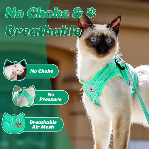 Miniatura 2 de Supet Juego de arnés y correa para gatos, arnés de malla suave ajustable para gatos con correa reflectante para caminar gato y cachorro conejo