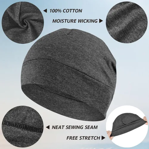 Miniatura 2 de Headshion Gorras de algodón con diseño de calavera para hombres y mujeres, paquete de 2 gorros ligeros para dormir, transpirables, forro para casco