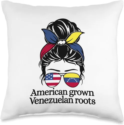 Roots Messy Bun Venezuela Heritage Venezuela Heritage American Grown with Venezuelan Roots Throw Pillow, 16x16, Multicolor